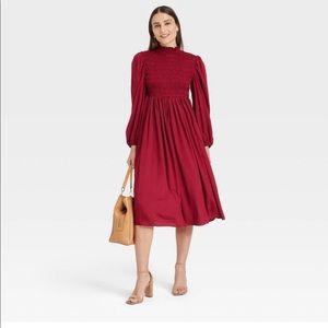 Women's Long Sleeve Smocked Bodice Dress - A New Day
